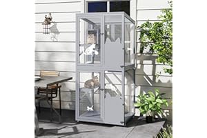 COZIWOW Catio Outdoor Cat Enclosure Window Access, Outdoor Cat House with Wheels, Cage for Cats Indoor(Grey, Medium)