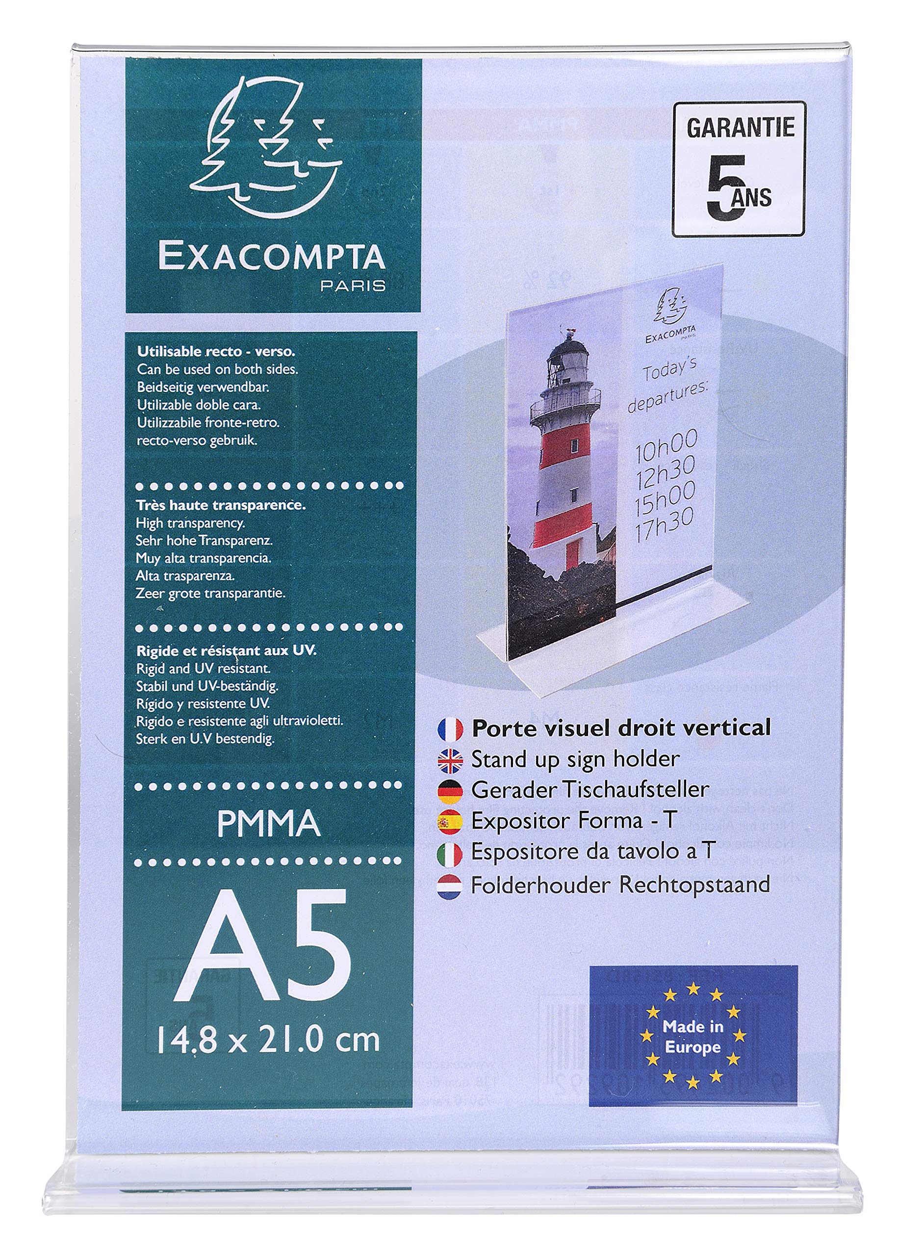 Exacompta - Ref 85158D - Freestanding Sign & Literature Holder - Suitable for Displaying A5 Documents, PMMA (Acrylic) Material, Rigid & UV Resistant - Transparent