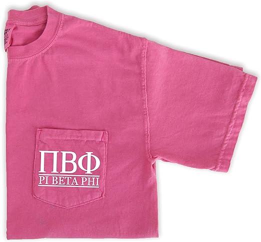 Pi Beta Phi Letters Shirt Sorority Comfort Colors Pink Pocket Tee