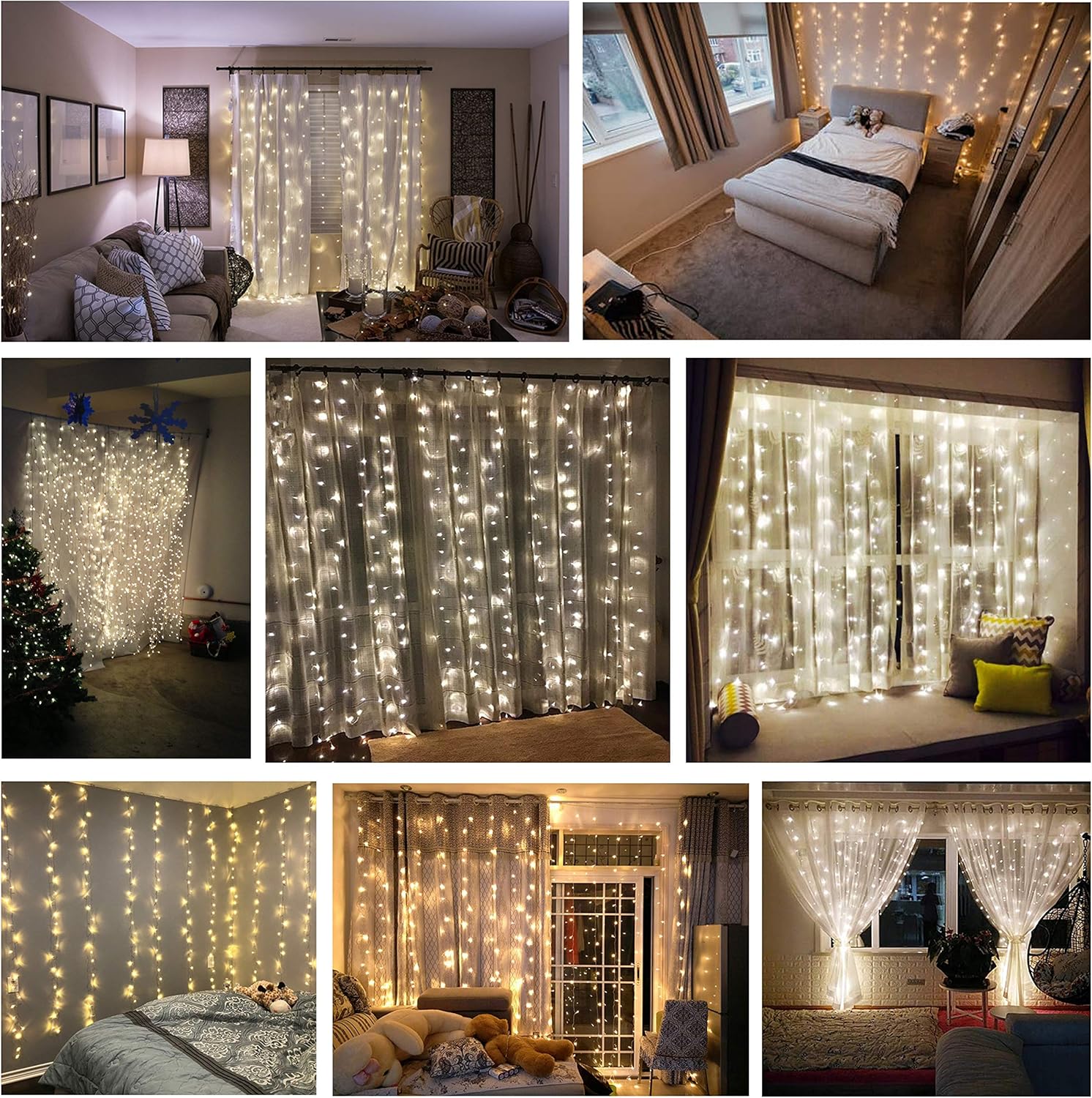 Magictec 300 LED Curtain String Light, 8 Lighting Modes Fairy Twinkle String Lights Wedding Party Home Garden Bedroom Outdoor Indoor Wall Decorations, Warm White: Home Improvement