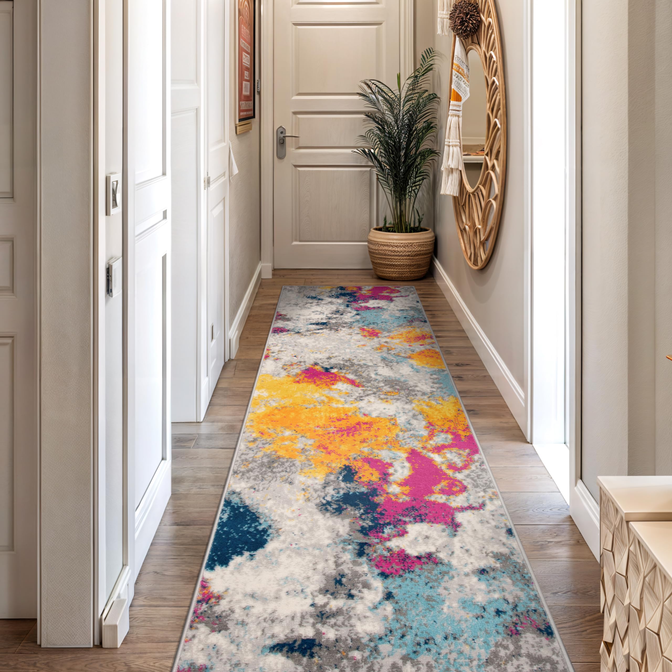 Rugshop Sky Collection Modern Abstract Runner Rug 2'7" x 12' Multi Image