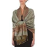 Sakkas Border Pattern Layered Reversible Woven Pashmina Shawl Scarf Wrap Stole