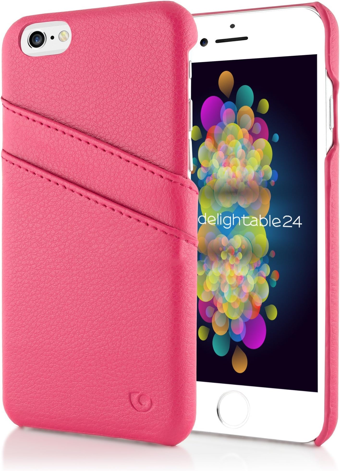 NALIA Leather Hardcase compatible with iPhone 6 6S, Ultra-Thin & Shockproof Mobile Cell Case with Card Slots, Slim-Fit Protective Back Cover, Rugged Smart-Phone Protector Backcase Bumper Etui - Pink