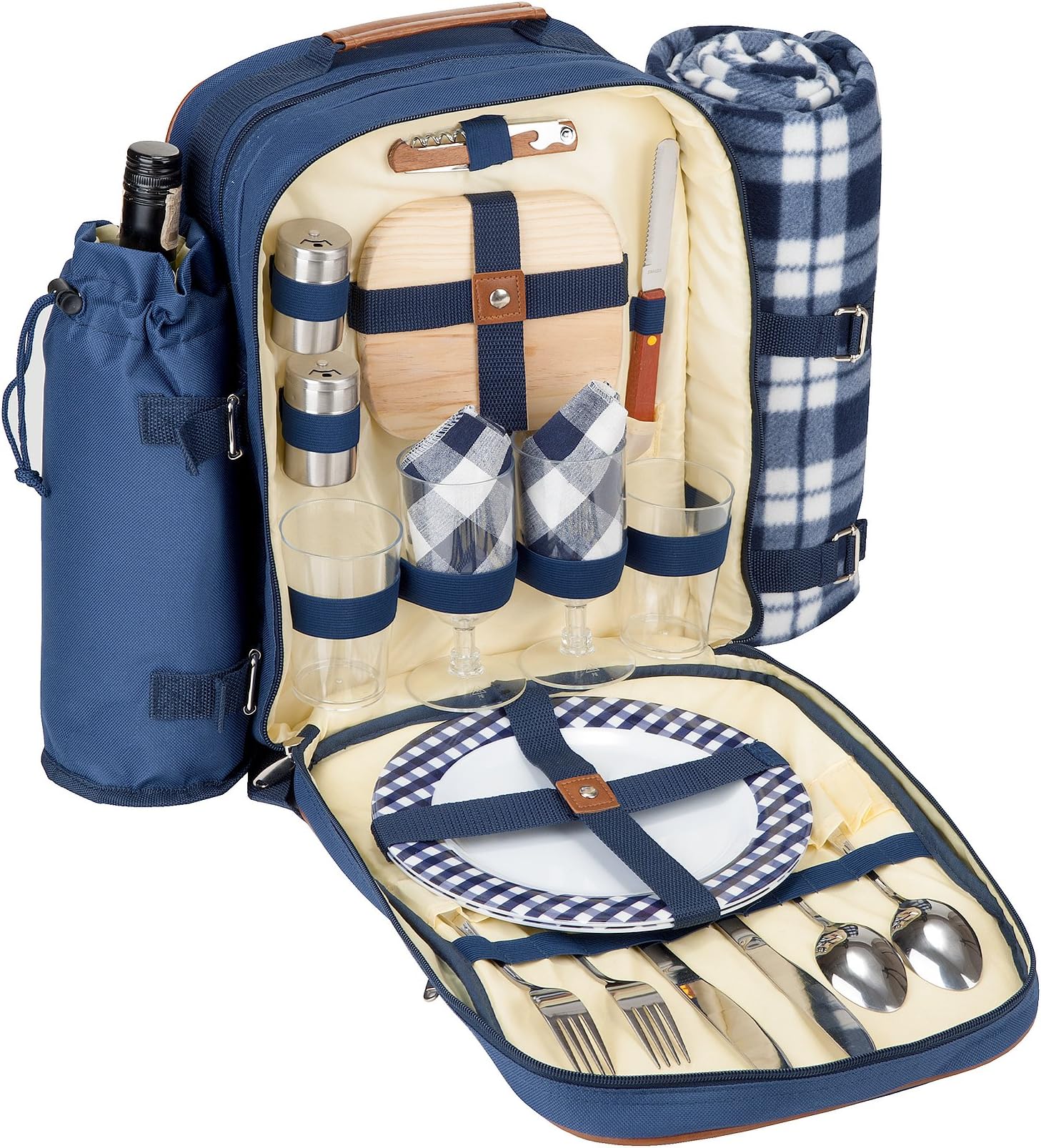 Insulated Picnic Backpack for 2 (Picnic Basket Alternative) | Cooler Compartment | Upgraded Picnic Set (Utensils, Dishes, Wine Holder, Blanket) | Food & Lunch Backpack Bag