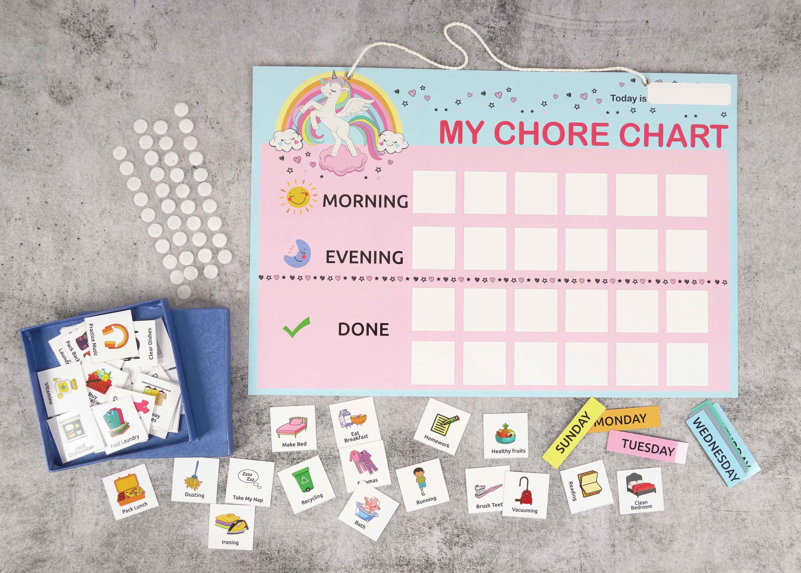 Inkdotpot Kids Daily Responsibility Checklist, Hanging Chore Chart- Children’s Job Poster- Morning/Evening Daily Routine- Daily Task List
