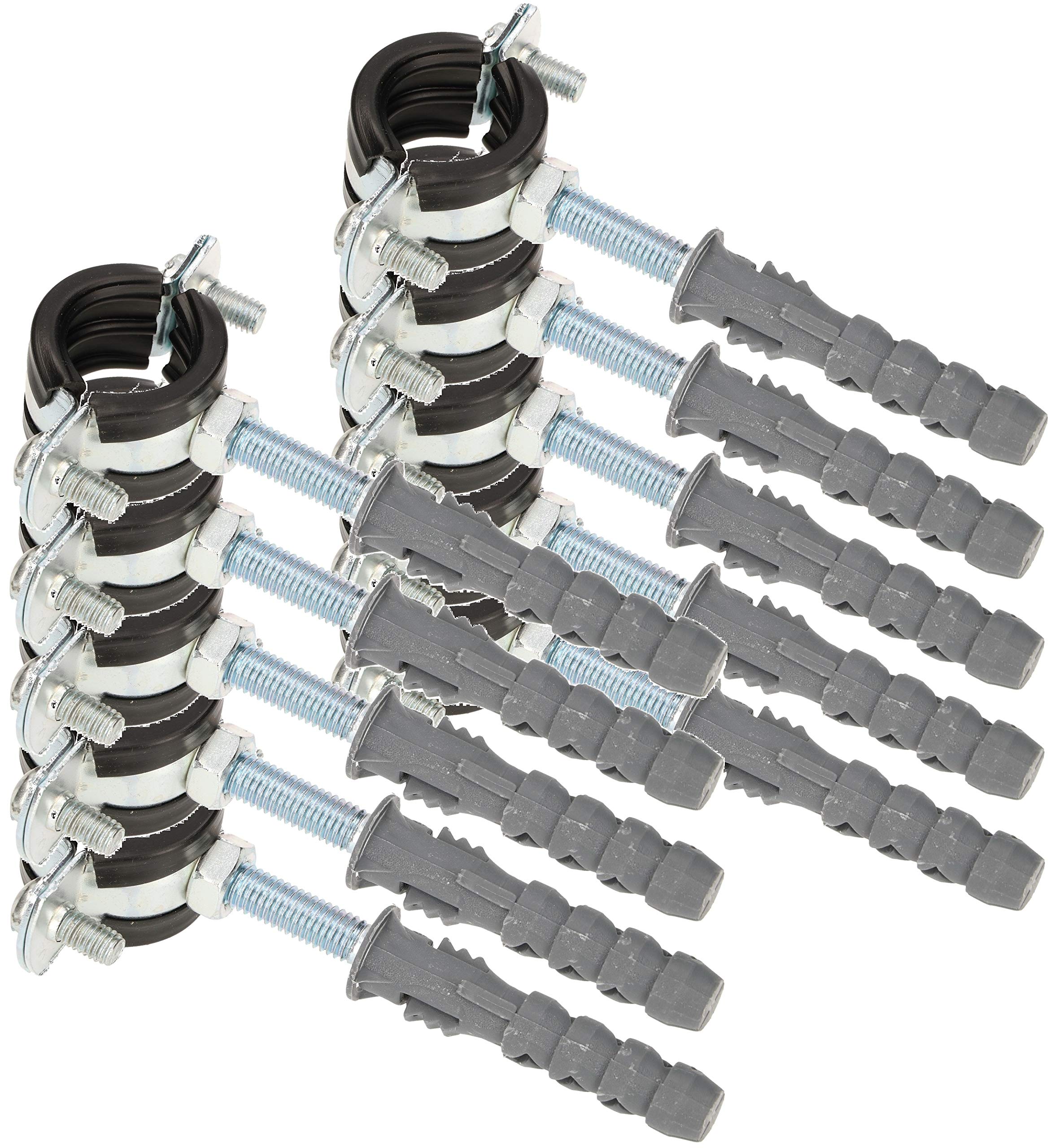 KOTARBAU® 10 Pieces Pipe Clamp - Galvanised Steel - 1/2" - Rubber Lined Pipe Clamp - Anti Vibration - with Plugs - Black Silver
