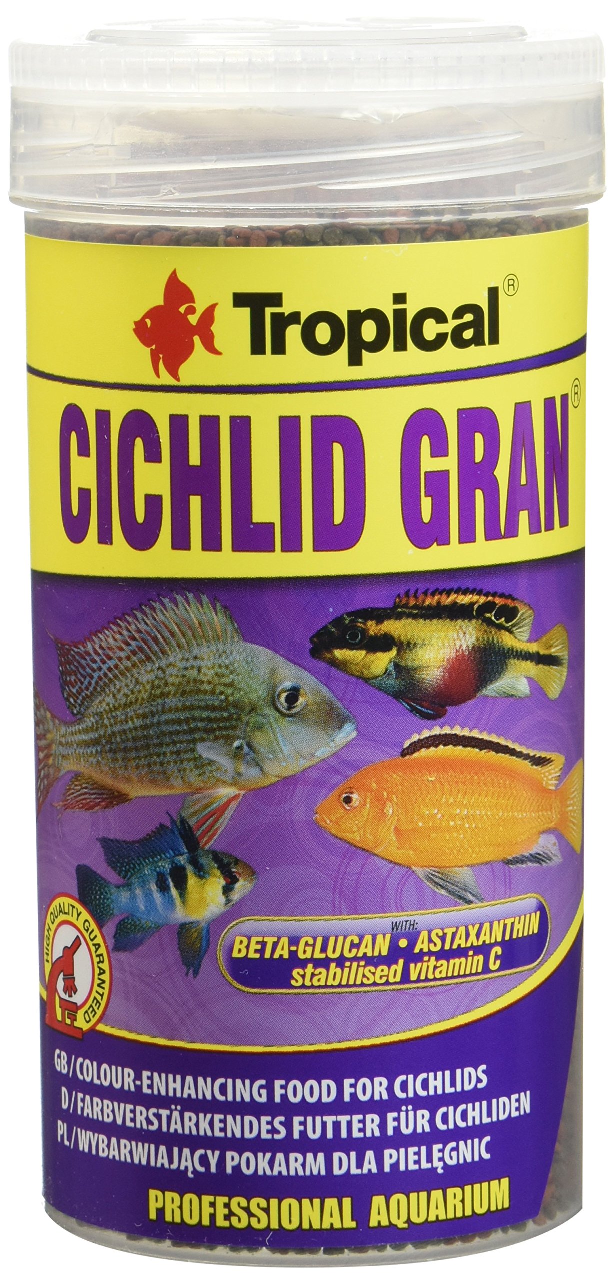 CICHLID GRAN 250ml / 138g - high-protein, colour-enhancing sinking granules for omnivorous and carnivorous cichlids, including malawi species