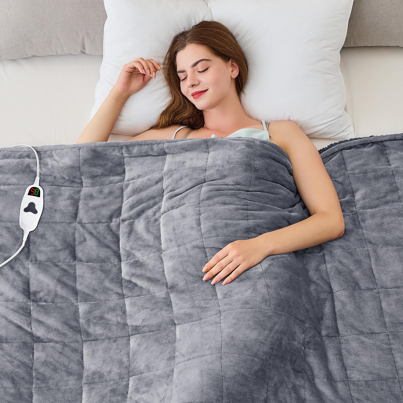 Photo 1 of CYMULA Heated Weighted Blanket for Adults, Weighted Heated Blanket 50" x 60", 13lbs Sherpa Fleece Weighted Electric Blanket Soft Heating Blanket with 10 Heating Levels & 1-8 Hours Auto Off, Light Gray