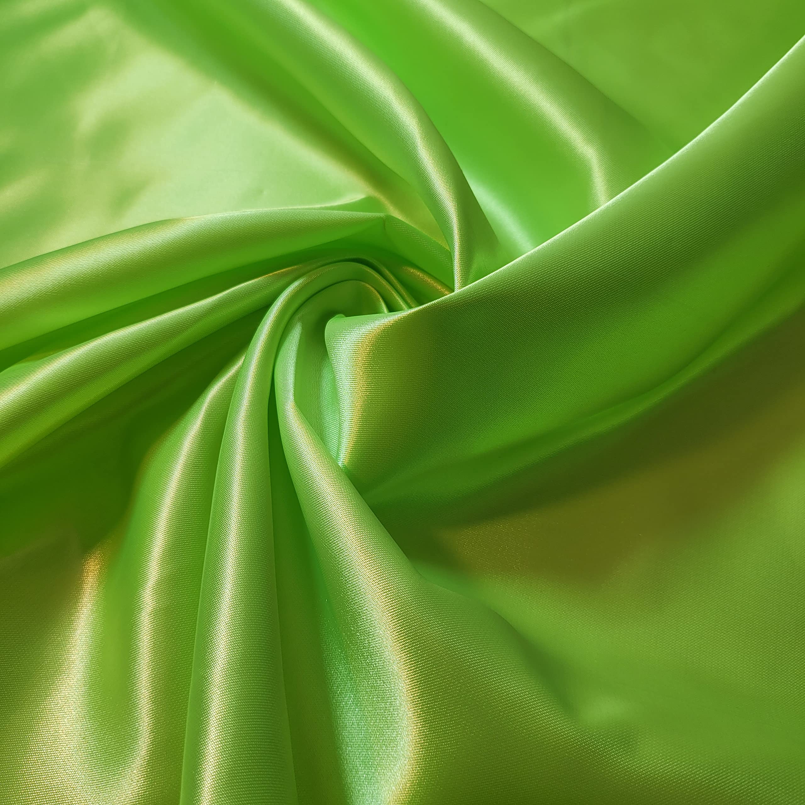 Silky Satin Fabric – Plain Solid Colour Luxury Dressmaking & Craft Material | Ideal for Wedding, Prom, Décor | 58" (150 cm) Wide | Sold Per Meter (Pre-Cut Lengths) (Neon Green, 5 Meter)