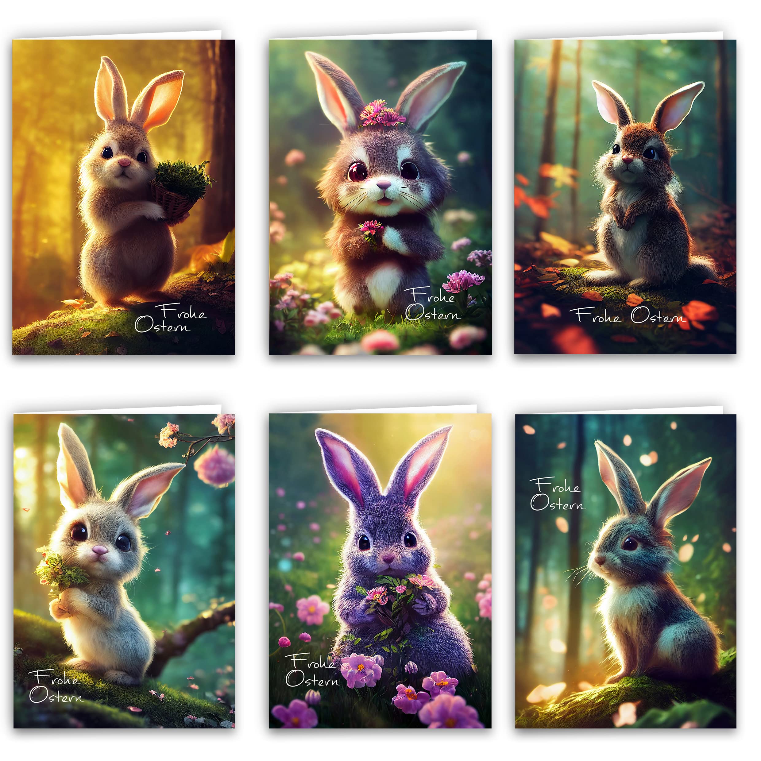 Klasse Easter Cards with Envelope, Set of 12, Hinged Happy Easter Greeting Cards in A6 Size, Folding Cards with Cute Rabbit, Modern Happy Easter Card Set, Envelope, High Quality, Business Bema