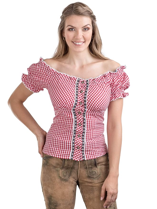 Schöneberger Trachten Couture Trachtenbluse Alpenstern - Elegante, schulterfreie Carmenbluse mit hinterer Schnürrung & tailli