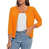 Urban CoCo Women's 3/4 Sleeve Open Front Shrugs Lightweight Crew Neck Cardigan Sweater