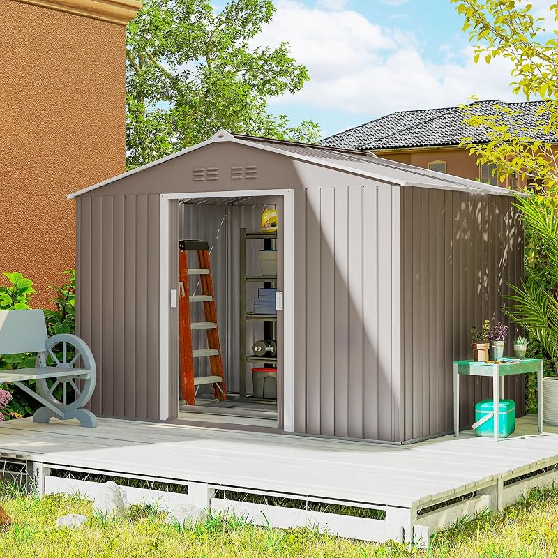Abrigo de jardim exterior 4,9 m² 277x195x192 cm Cinzento claro