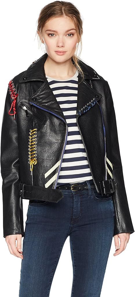 Bagatelle Women S Picasso Textured Leather Biker Jacket Black Small At Amazon Women S Coats Shop
