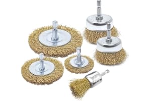 LINE10 Tools 6pk Wire Brush Drill Attachment Set Brass Coated for Cleaning Rust Hex Shank Fits Impact Driver