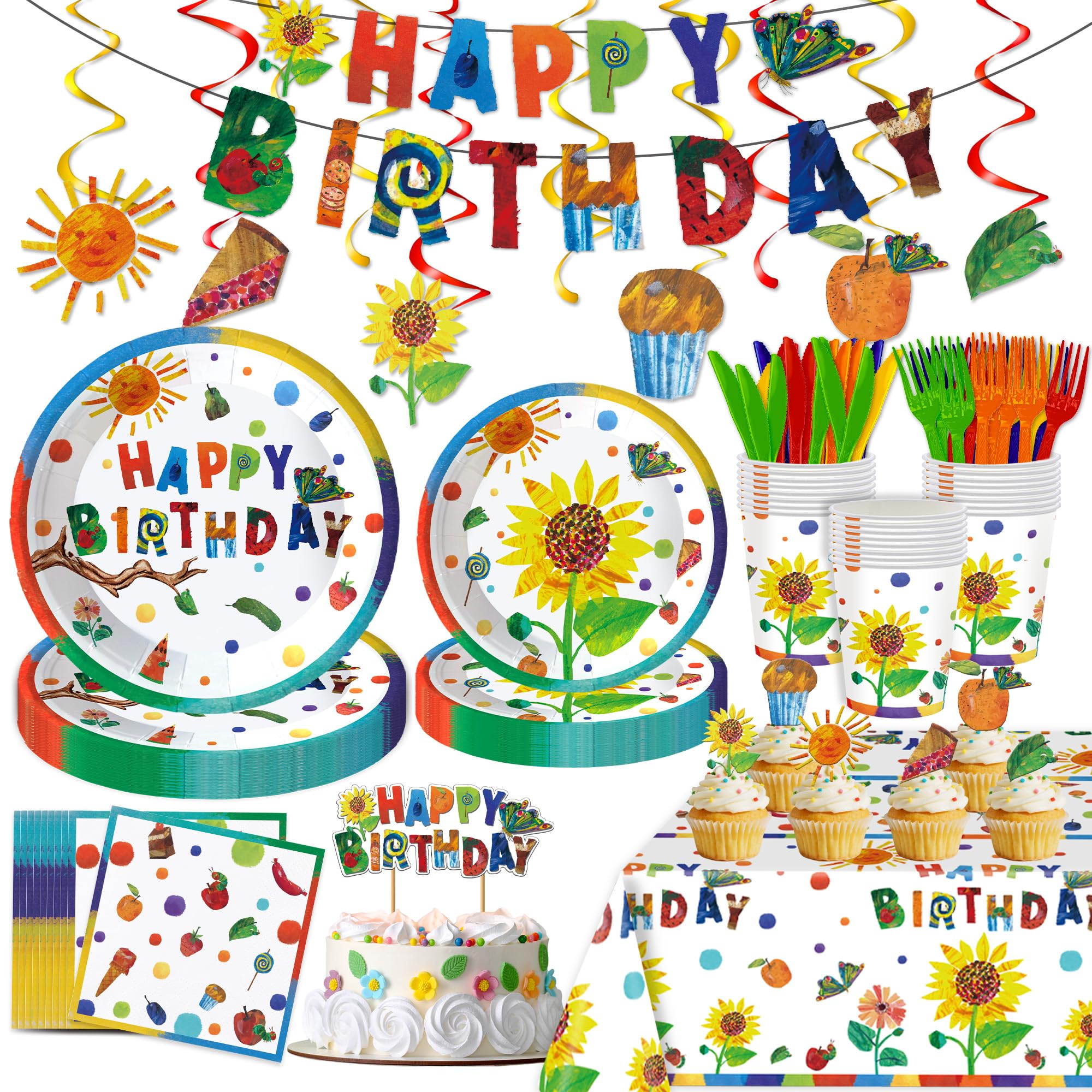120 Pcs Hungry Caterpillar Party Supplies, Hungry Caterpillar tissue Party Plates Tablecloth Banner etc Hungry Caterpillar Decorations Party for 20 Guests