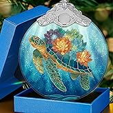Sea Turtle Glass Ornament Hanging Decor for Christmas Tree with Ribbon & Gift Box, Sea Turtle Gifts for Women, Beach Gift for Women, Beach Christmas Ornaments, White Elephant Gifts for Friendship