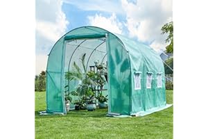 GREZJXC 12x7x7 FT Outdoor Greenhouse with Screen Door,Outside Heavy Duty Walk in Green House for Garden Plants UV Protection Thermostatic Waterproof Green