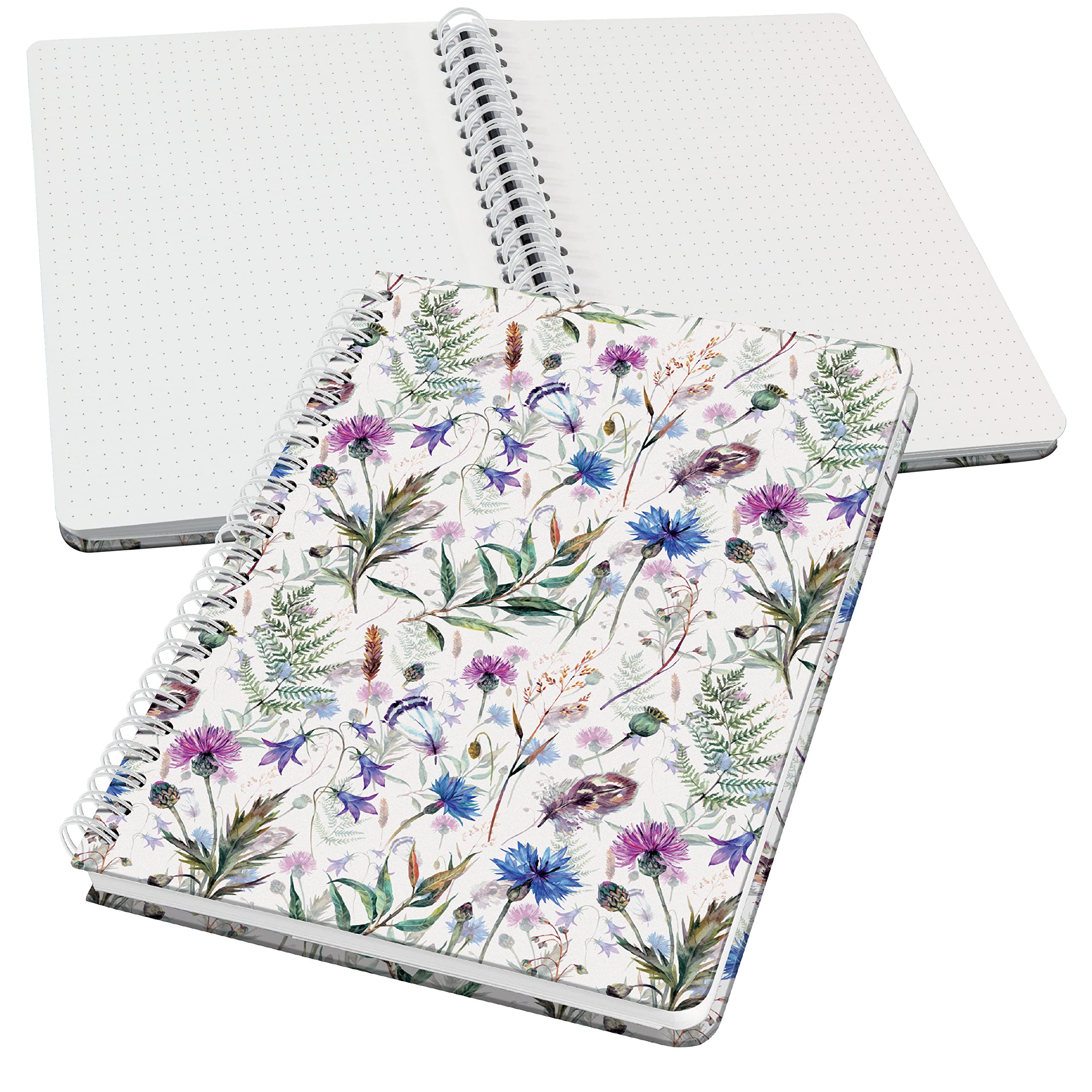 SIGEL JN618 Jolie Spiral notebook, Misty Meadows, dotted (dot grid), 100 gsm, 16,2 x 21,5 cm, hardcover, 120 pages, violet, Blue, Green