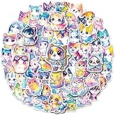 YTSQLER 200 PCS Holographic Cute Cat and Dog Stickers, Starry Sky Cat and Dog Party Favors Stickers for Kids Girls Boys, Vinyl Pet Decals for Water Bottles Scrapbook Guitar