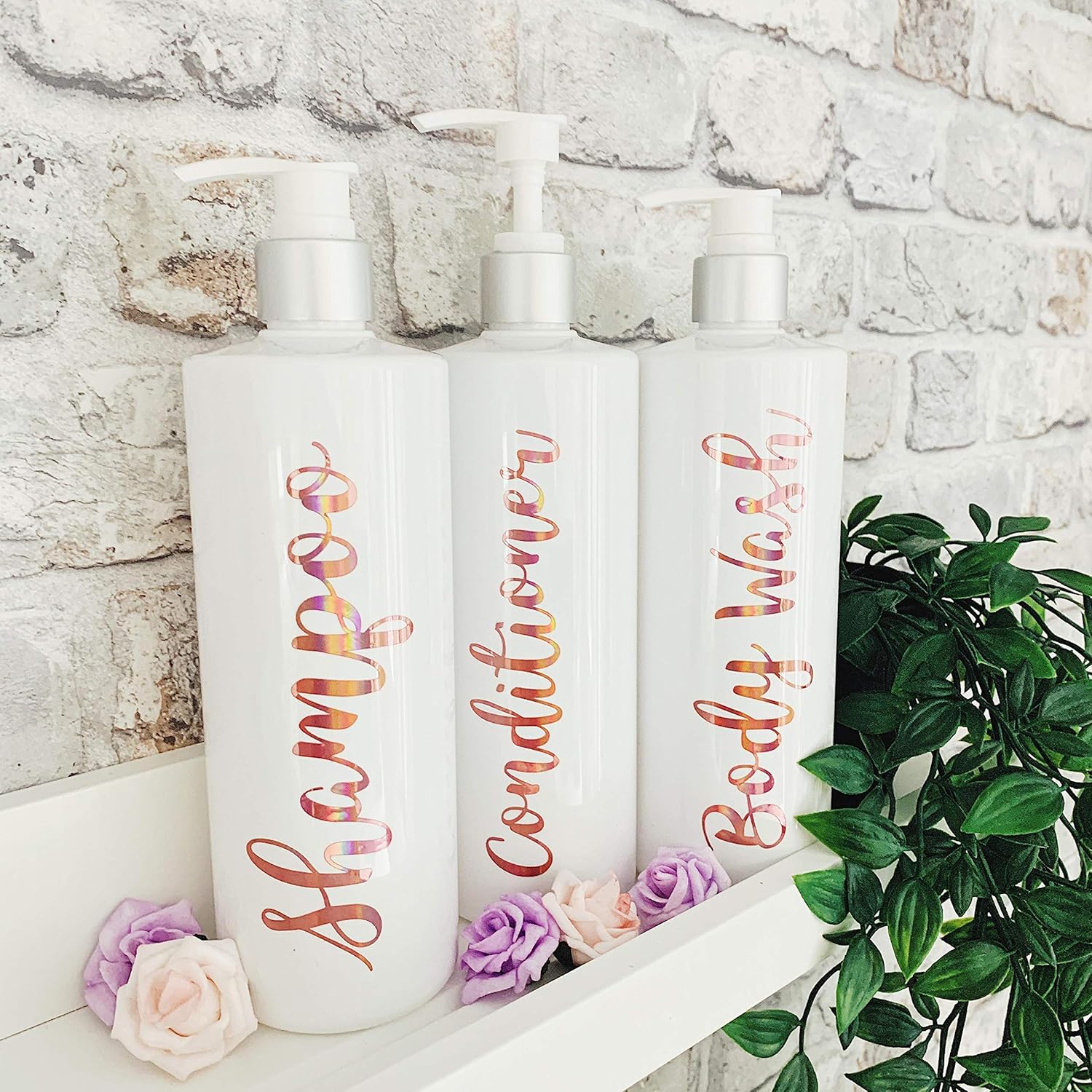 White And Rose Gold Refillable Reusable Personalised Pump Dispenser