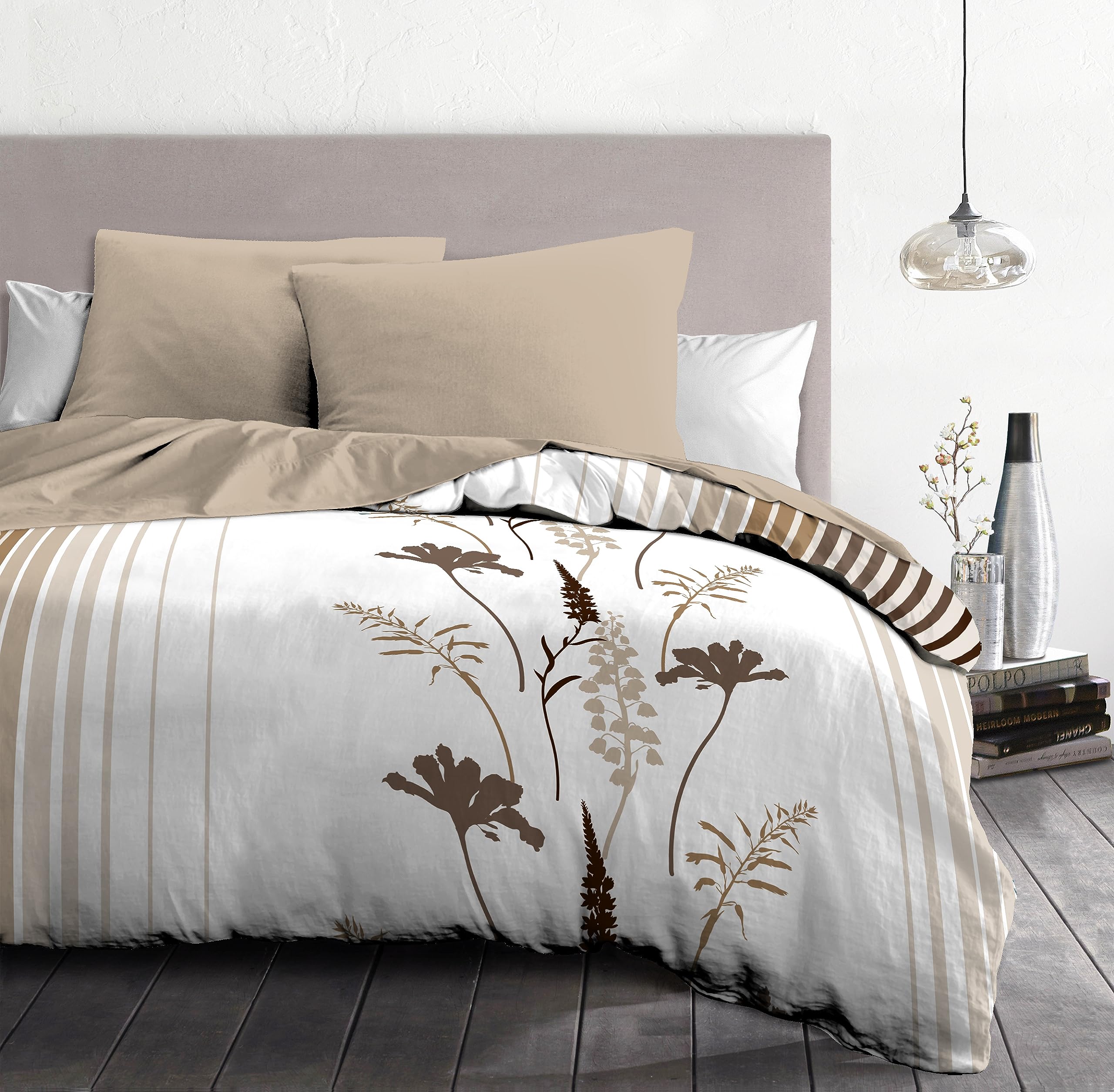 Home Linge Passion Narjiss Duvet Cover Set 220 x 240 cm Cream and Wood Shade