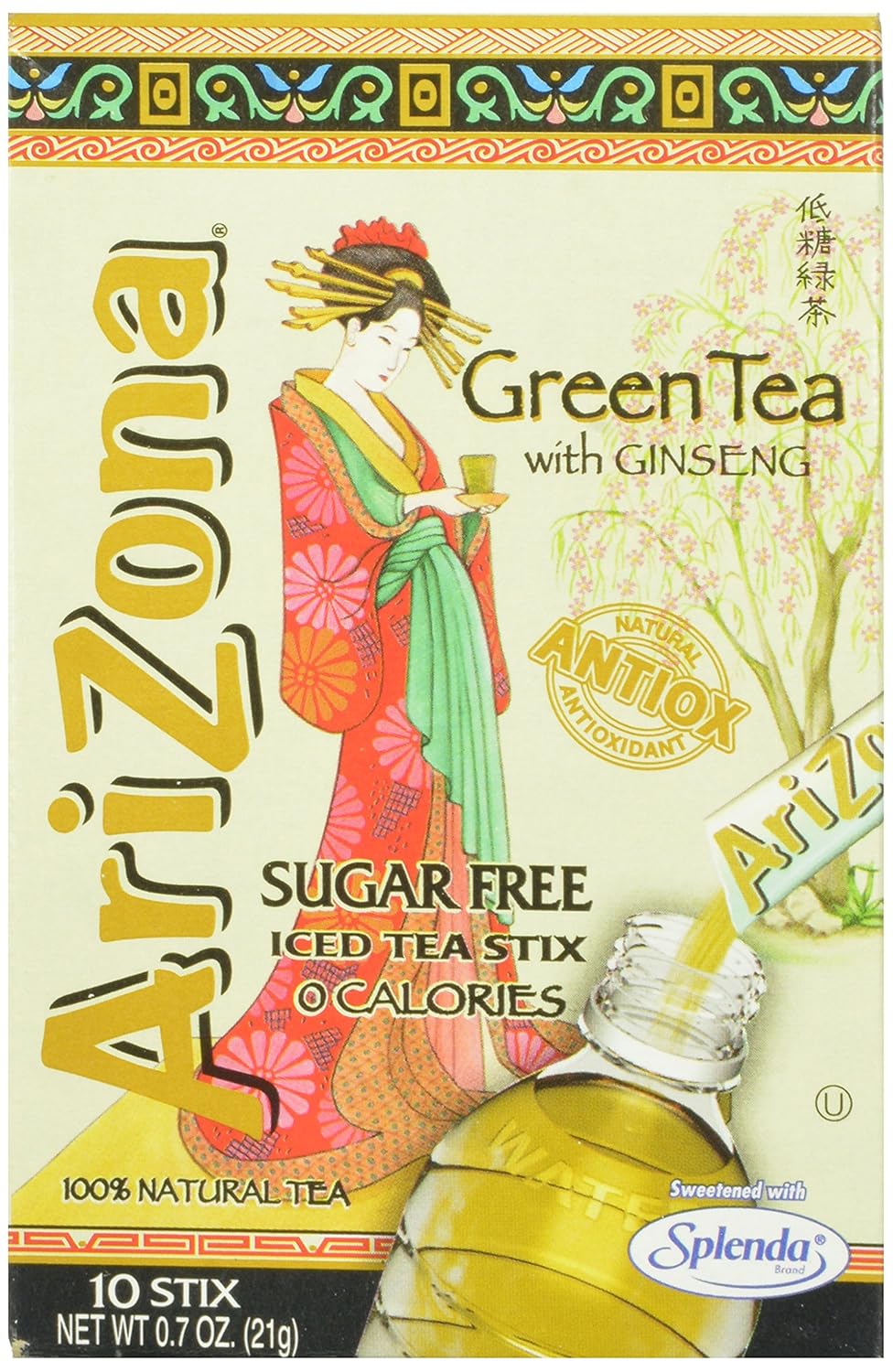 AriZona Green Tea w/ Ginseng Sugar Free Iced Tea Stix, 10 Count, 6 Pack