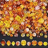 Landical 1215 Pcs Fall Thanksgiving Glass Beads Brown Orange Yellow Bicone Crystal Beads Faceted Design for DIY Jewelry Necklace Wristband Earring, Mixed Shapes and Size
