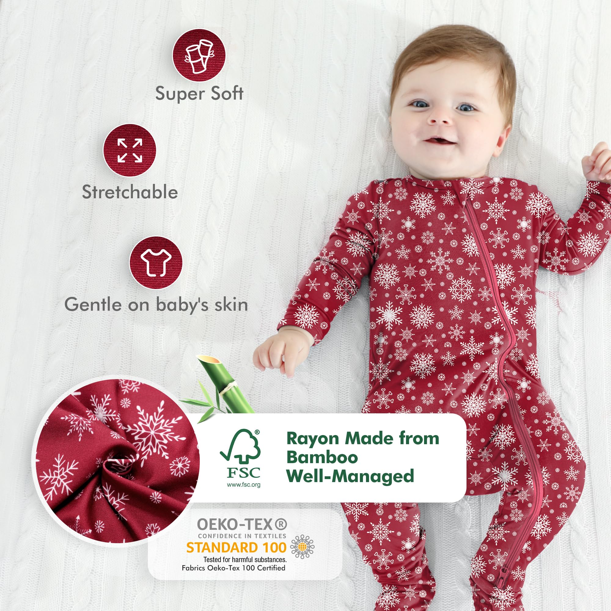 HAPIU Rayon From Bamboo Baby Footed Pajamas, 2 Way Zipper YKK, Footie