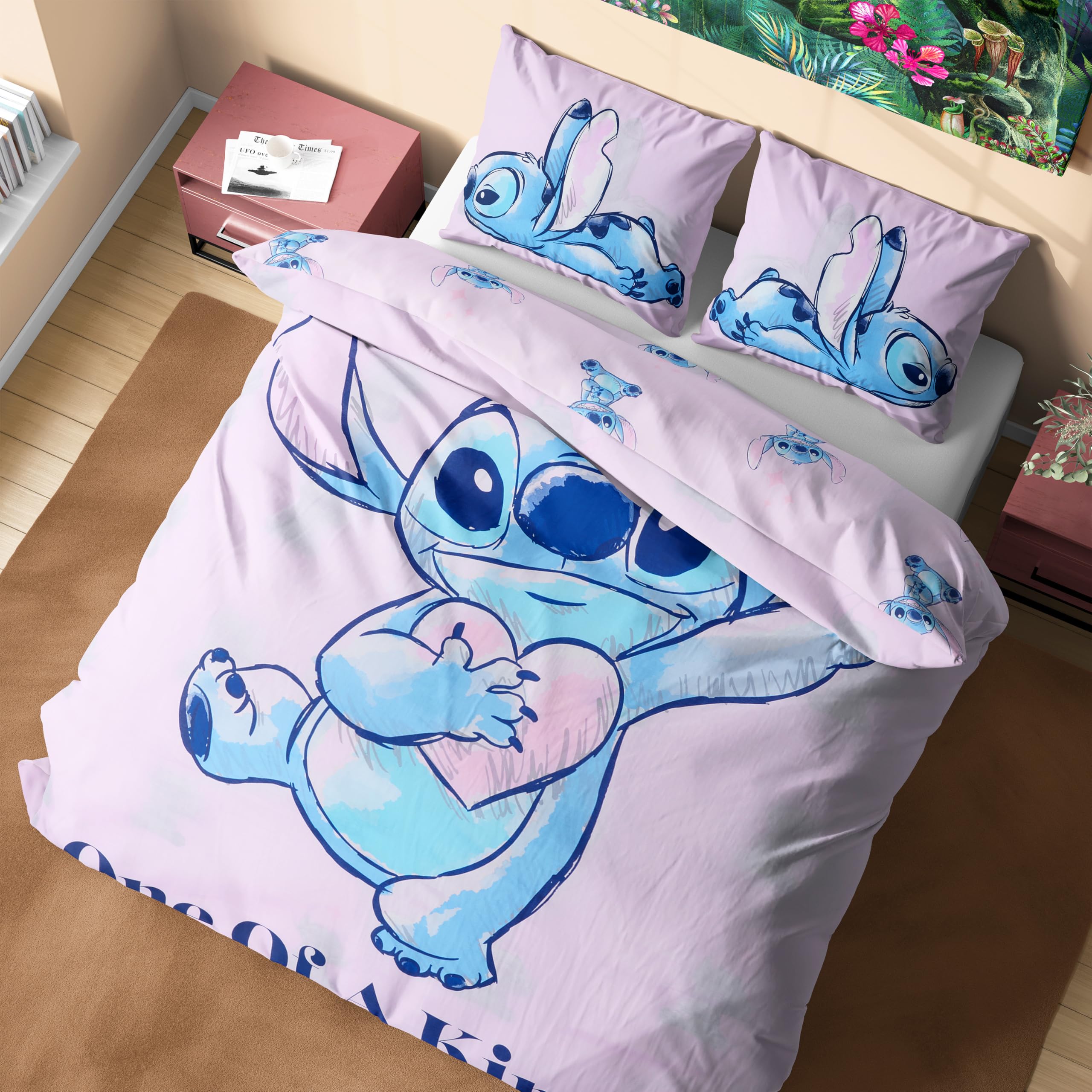 Disney Stitch Duvet Cover and Pillowcase Set Kids Teens Bedding Bedroom Accessories - Single or Double (Pink Stitch Double)