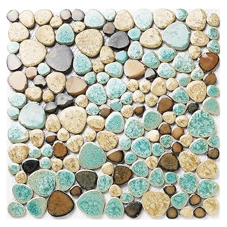 Pebble Porcelain Tile Fambe Turquoise Green Beige Shower Floor