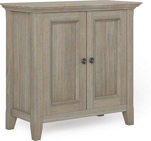 Amazon Com Simplihome Amherst Solid Wood 32 Inch Wide Transitional Low Storage Cabinet In Distressed Grey With 2 Panel Doors 2 Large Storage Spaces With 1 Adjustable Shelf Each Furniture Decor