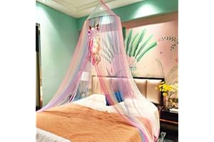 Eimilaly Princess Rainbow Bed Canopy with Unicorn Dream Catcher | Lights, Bed Canopy for Girls Room Decor or Unicorn Theme Party