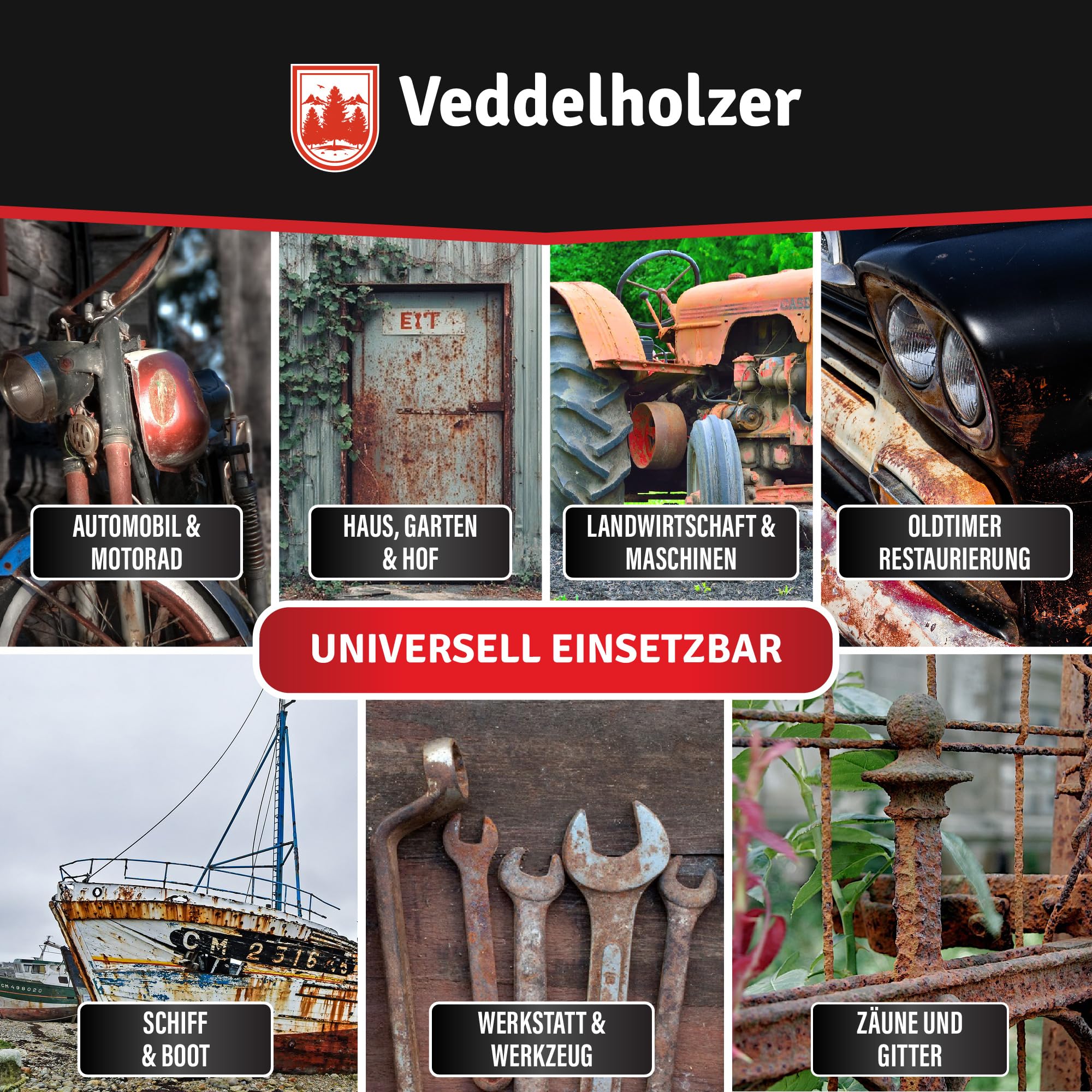 Veddelholzer Premium 500 ml Rostumwandler Gel Set inkl. Schleifvlies & Pinsel. Rostlöser, Rostschreck, Rostentferner für Metall, Auto, Motorrad, Fahrrad UVM. Effektive Alternative zum Rostlöser Spray 6