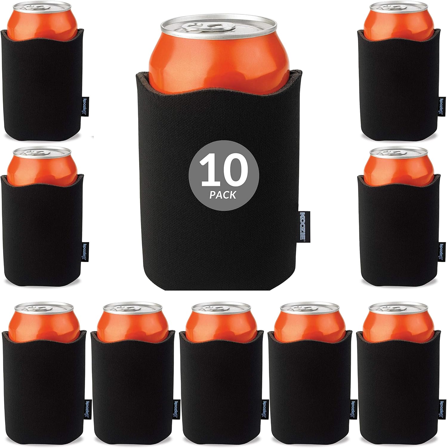 Koozie Fancy Wave Can Cooler 10 Pack Blank Beer Koozie for Cans and Bottles, Bulk Insulated Beverage Holder DIY Personalized Gifts for Events, Bachelorette Parties, Weddings, Birthdays [Black]