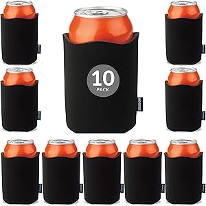 Koozie Fancy Wave Can Cooler 10 Pack Blank Beer Koozie for Cans and Bottles, Bulk Insulated Beverage Holder DIY Personalized Gifts for Events, Bachelorette Parties, Weddings, Birthdays [Black]