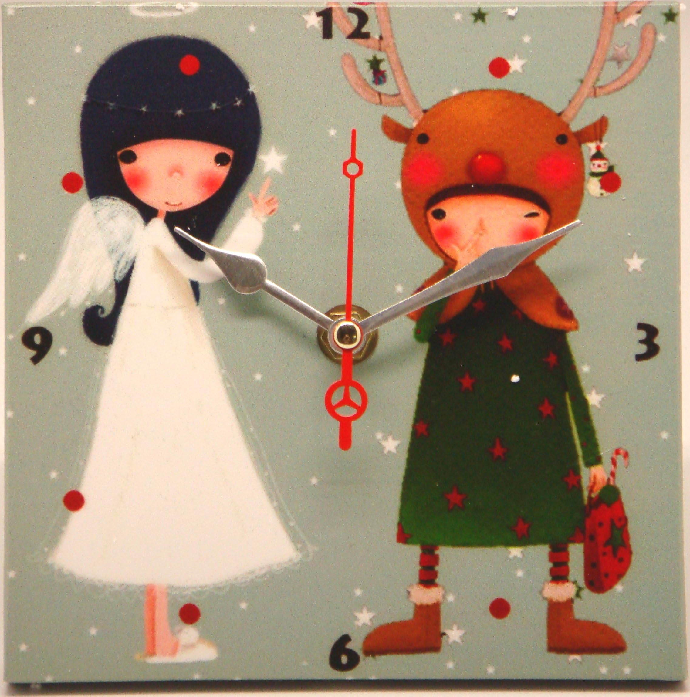 Boy Reindeer & Girl Angel - Battery Operated Quartz Clock (Item # 1269)