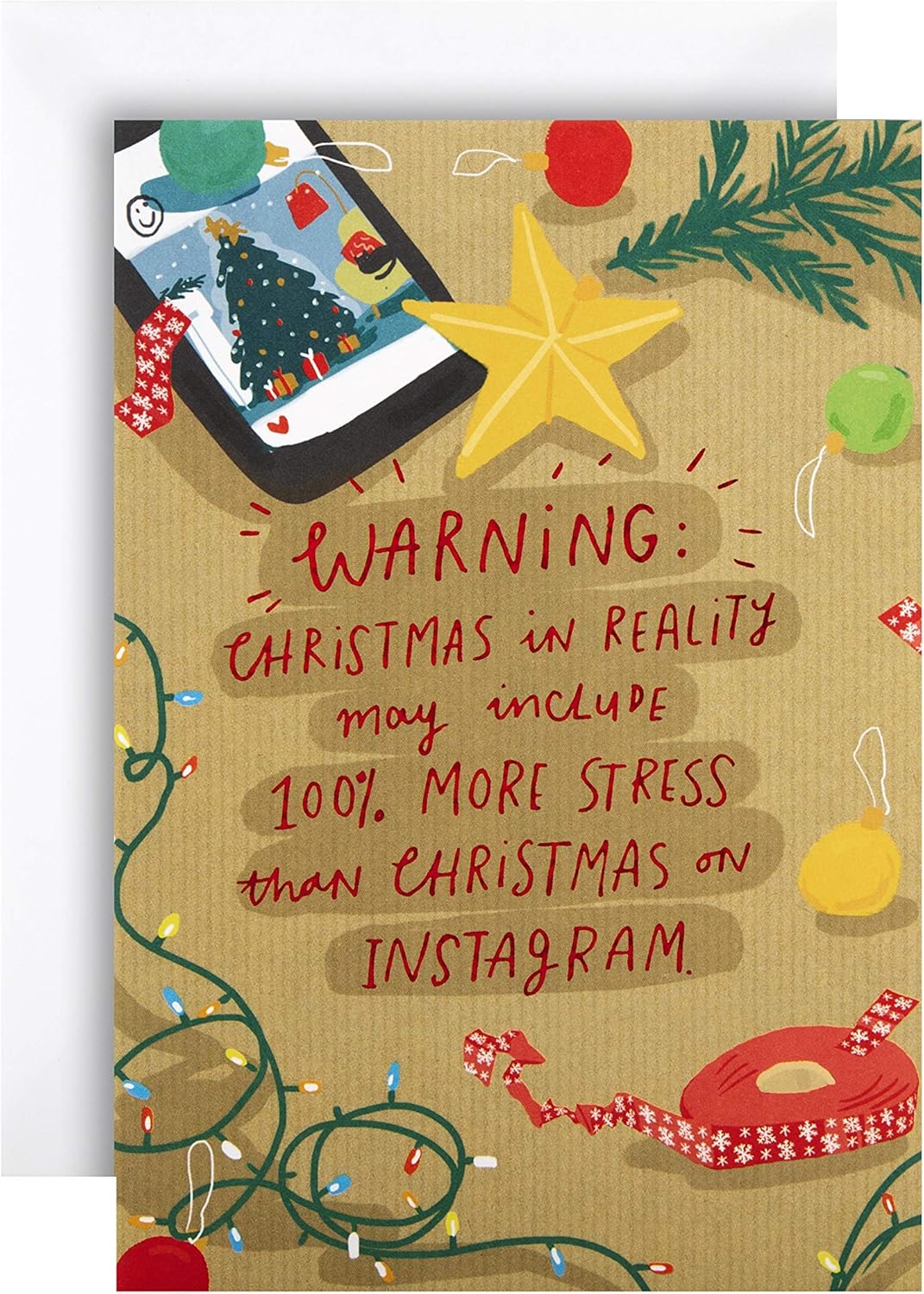 Hallmark State of Kind Christmas Card - Contemporary Instagram VS Reality Design, Multicoloured, 17.3 cm by 11.9 cm