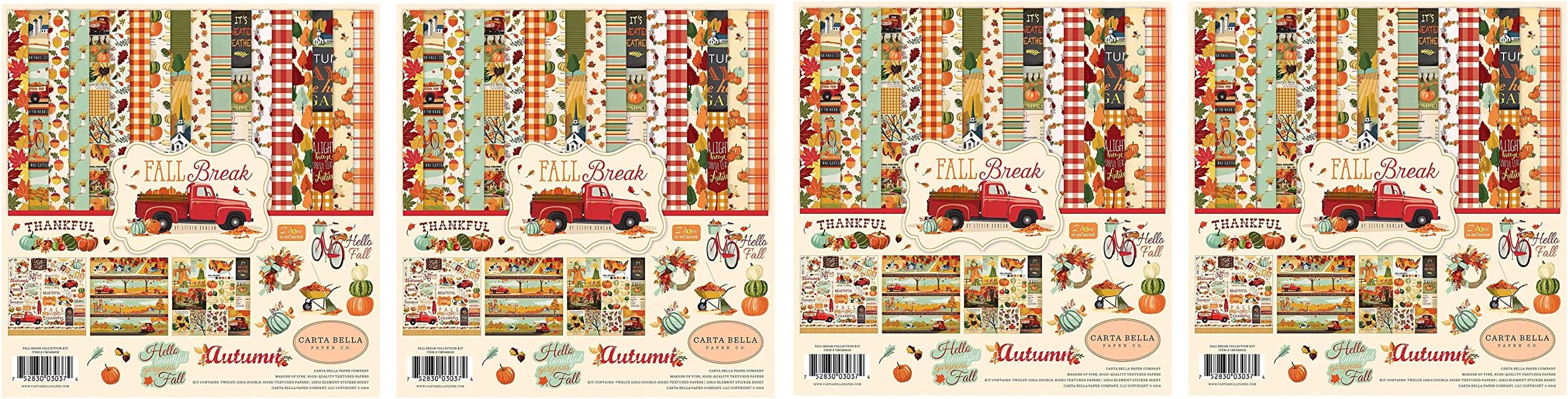 Carta Bella Paper Company CBFA88016 Fall Break Collection Paper Kit, Orange/Yellow/Blue/Brown/Tan/Red (Fะพur Paัk)