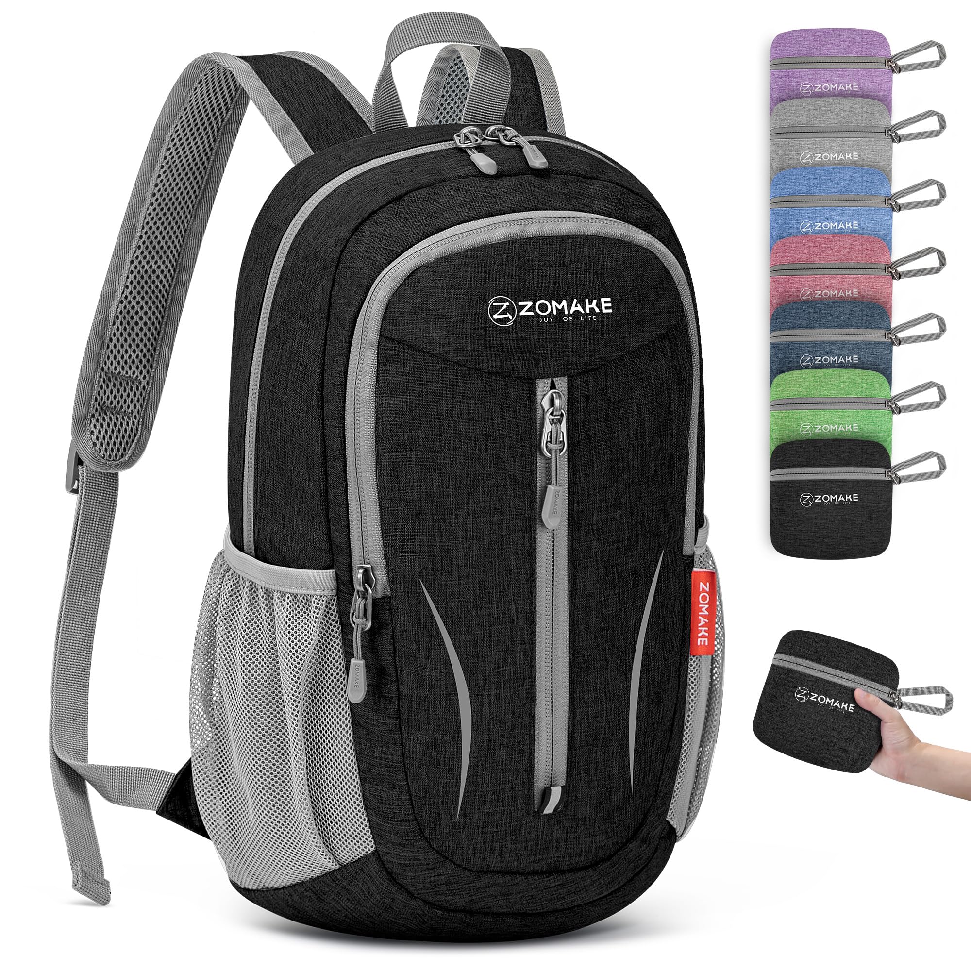 ZOMAKE Lightweight Foldable Backpack, Packable Rucksack Folding Small Back Pack 10L Foldaway Ultralight Daypack for Women Men Travel Hiking Walking (Black)