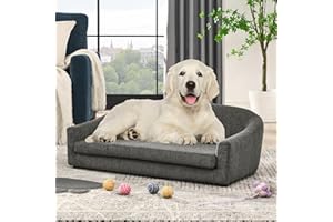 TEFUNE Pet Sofa, Made Sponge and Highly Breathable Linen, Suitable Pet Sofas, Dog Sofas, Dog Beds, Cat Beds, Cat Sofas for Medium-Sized Dogs (Grey)