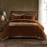 HiEnd Accents Stella Faux Silk Velvet Copper Brown King Duvet Cover Set | Solid Color Bedding Set, Comforter Cover, Zipper Closure, Elegant Glam Romantic Traditional Bedroom