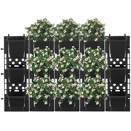 Livzing Vertical Wall Garden Hanging Pots 5 Panel with 15 Planter Pots - Black