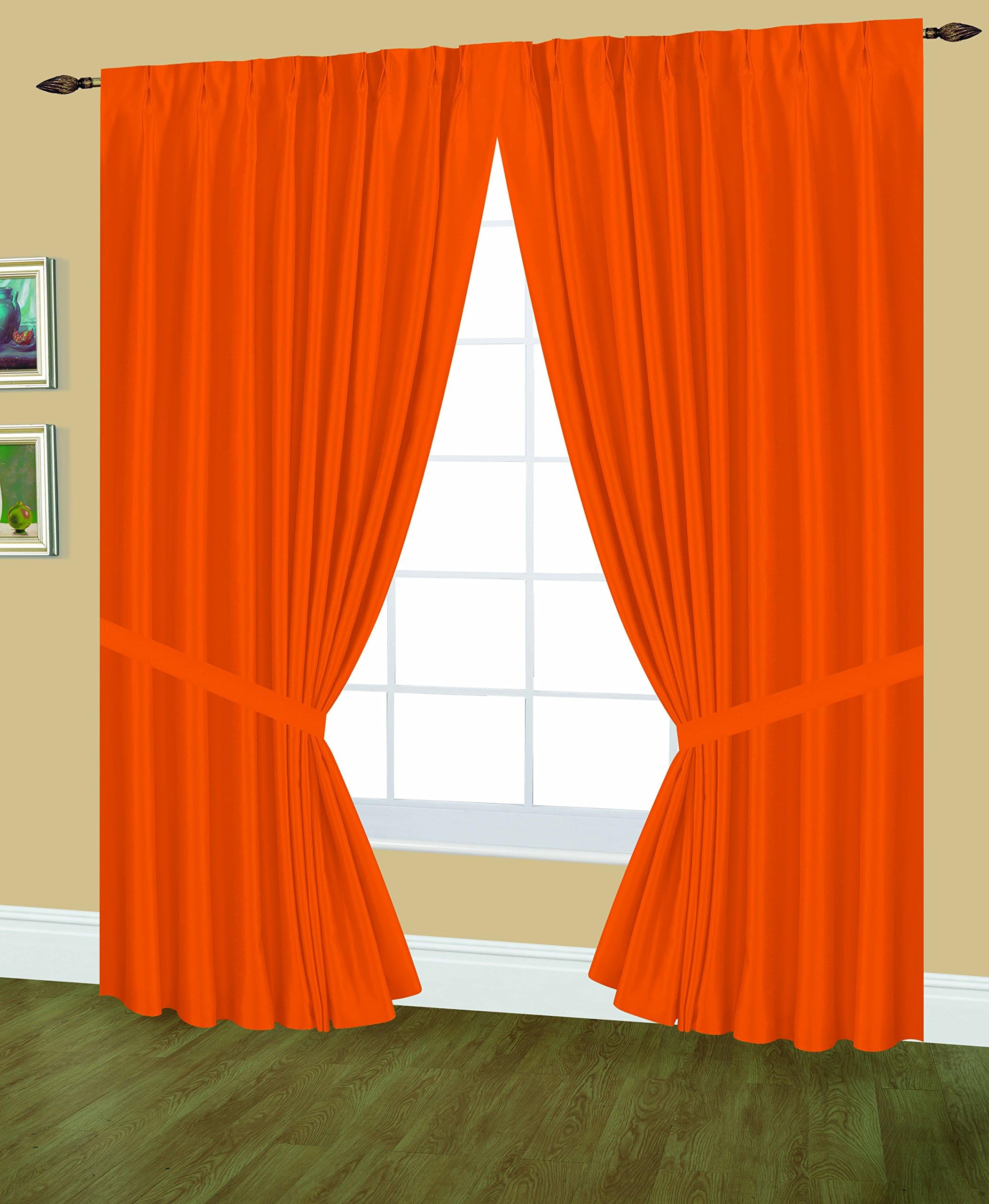 Editex Home Textiles Elaine Lined Pinch Pleated Window Curtain, 48 by 63-Inch, Neon Orange