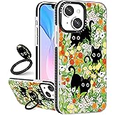 Boaretiu Cute Kawaii for iPhone 13 Case with Stand - Fashion Cool 360° Rotate Ring Holder Kickstand Cat Flower Design for Women Girls Boys Teens Girly for iPhone 13 Phone Case