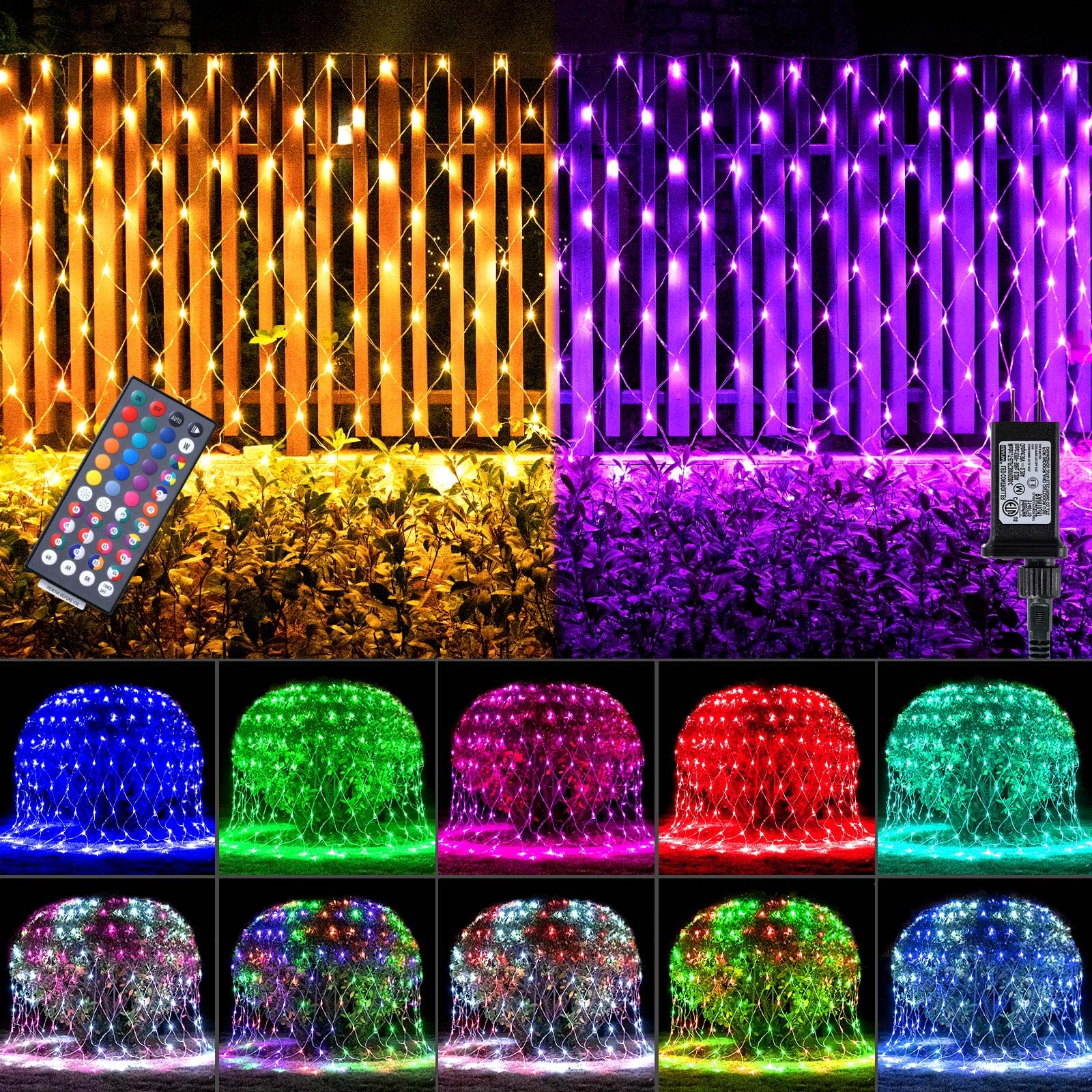 Photo 1 of LitHome 204 LED Color Changing Christmas Net Lights,9.8ft x 6.6ft Connectable Mesh Lights with Remote, Waterproof Plug in RGB Halloween Purple Orange Net Light for Bushes,Garden,Backyard,Outdoor Decor