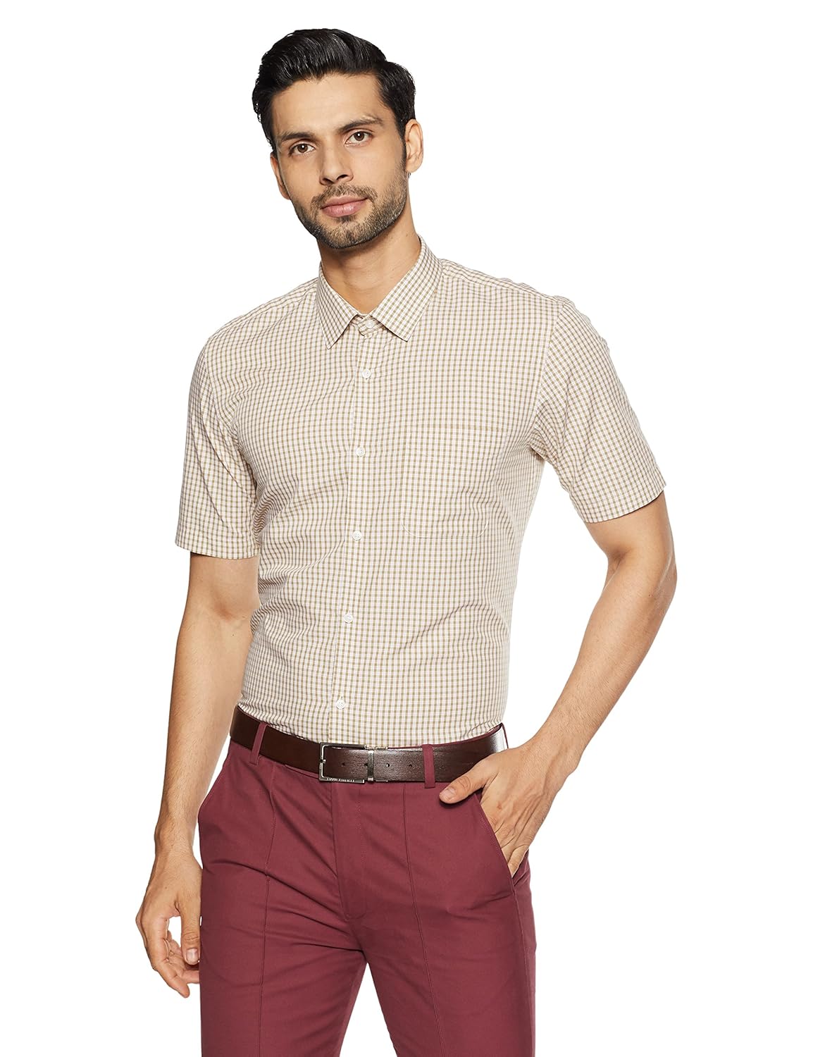 peter england men's solid regular fit formal shirt