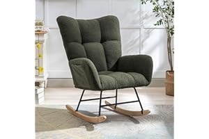Phore Nursery Rocking Chair Teddy Upholstered Glider Rocker with High Backrest Armchair Comfy Side Modern Rocking Accent Chairs for Living Room, Nursery, Bedroom, Offices(Dark Green)