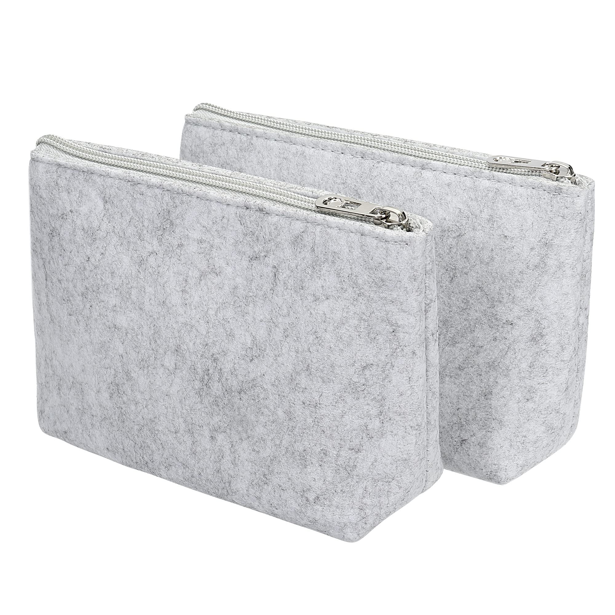 PATIKIL Felt Pencil Bag Pen Case 2 Pack Stationery Storage Zipper Pouch for Office Organizer, Light Gray