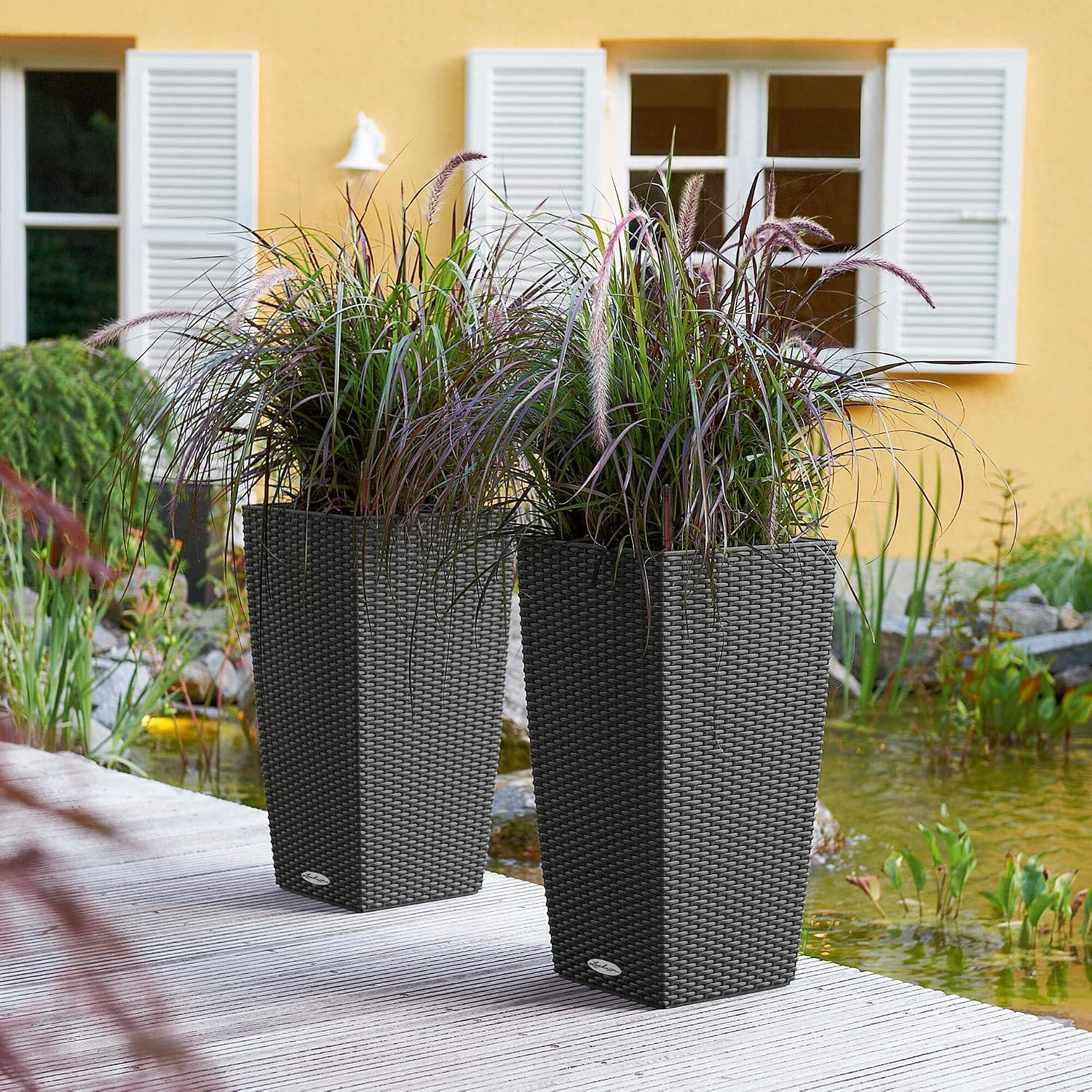 Lechuza Self Watering Plant Pots CUBICO Cottage 30 Rattan Look Plastic Garden Outdoor Indoor Planter with Drainage Hole H56 L30 W30 cm Mocha - Image 5